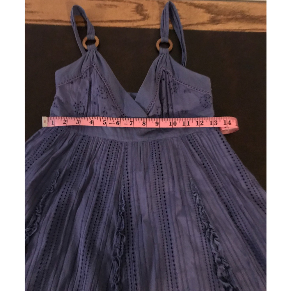 Anthropologie Lithe Savannah Eyelet Lace Sundress Blue Empire Waist Ruffle Sz 2 - Picture 8 of 11